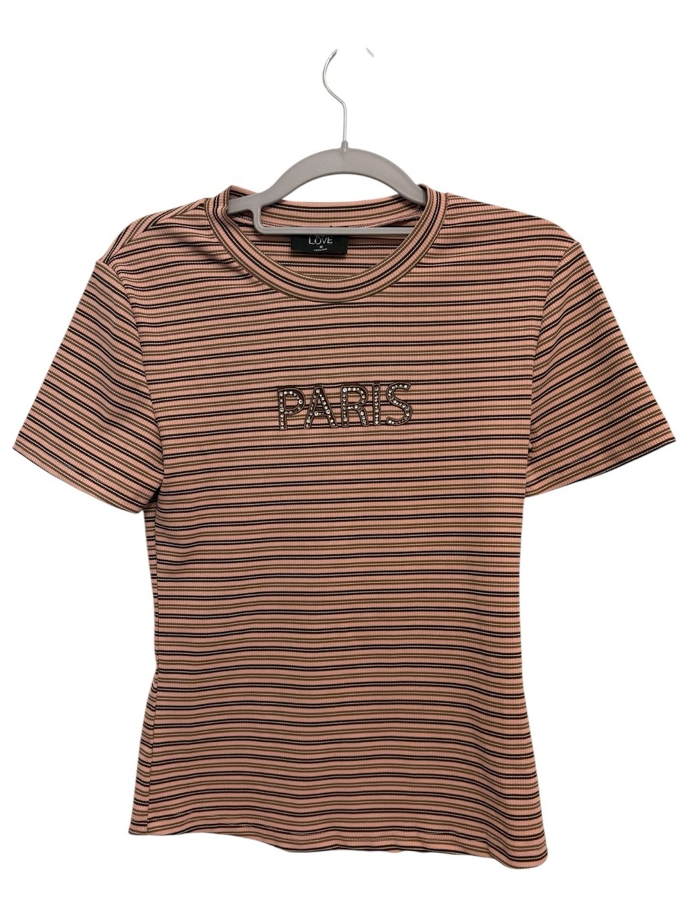 Love Striped 'PARIS' Tee - Pink & Black